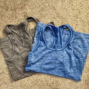LuluLemon Swiftly Tech Racerback Tank Top, sold as set. Size 4; grey and blue
